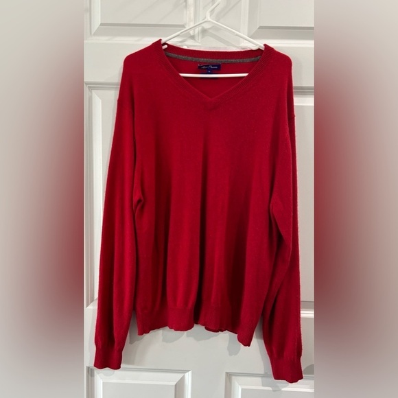 Alan Flusser 100% Pure Cashmere Sweater Men's XL Red Mature Holiday Dad Preppy - Picture 1 of 5